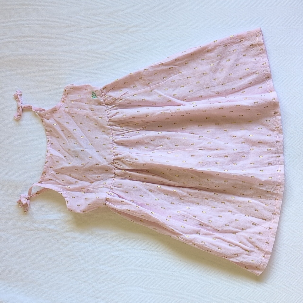 limited too pink & gold metallic clip dot lined cotton sundress size 4 girls